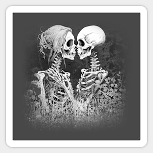 loving skeletons in a field Sticker